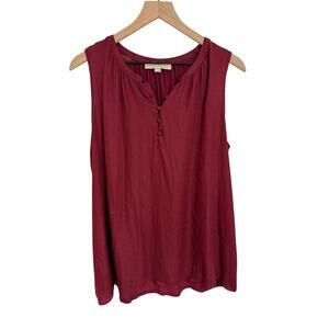 Loft Maternity Maroon Mixed Media Tank Womens L Pre-Owned